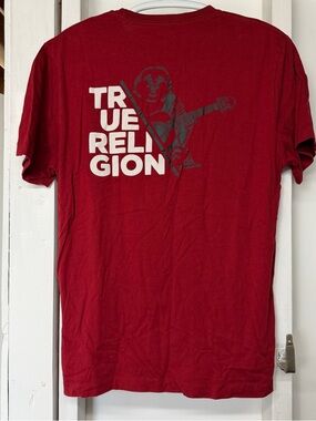 True Religion Men's Red Logo Crew Neck T-Shirt 100% Cotton Size Large